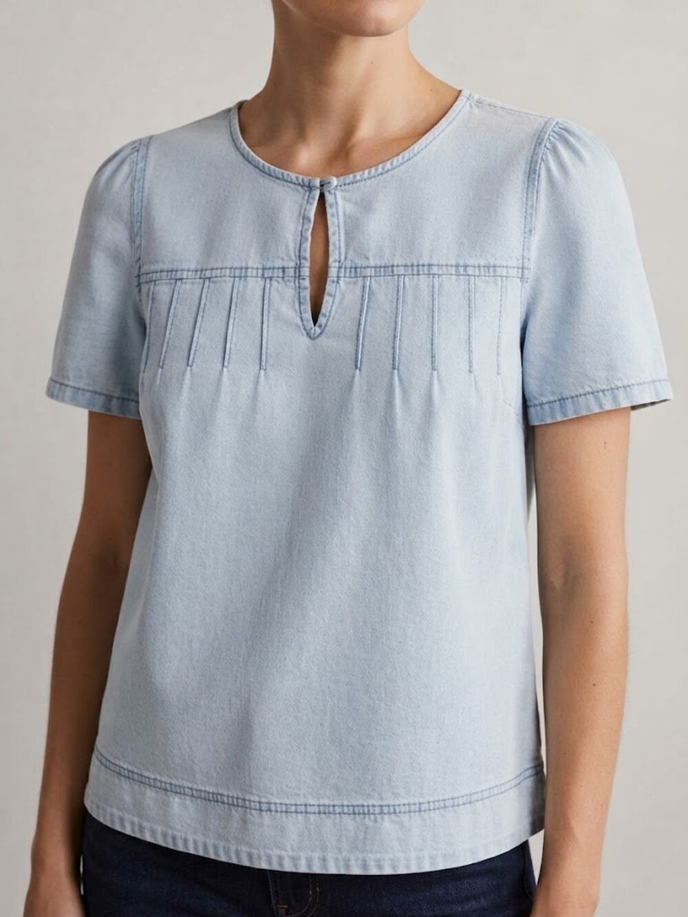 Light Blue Denim Short Sleeve Top